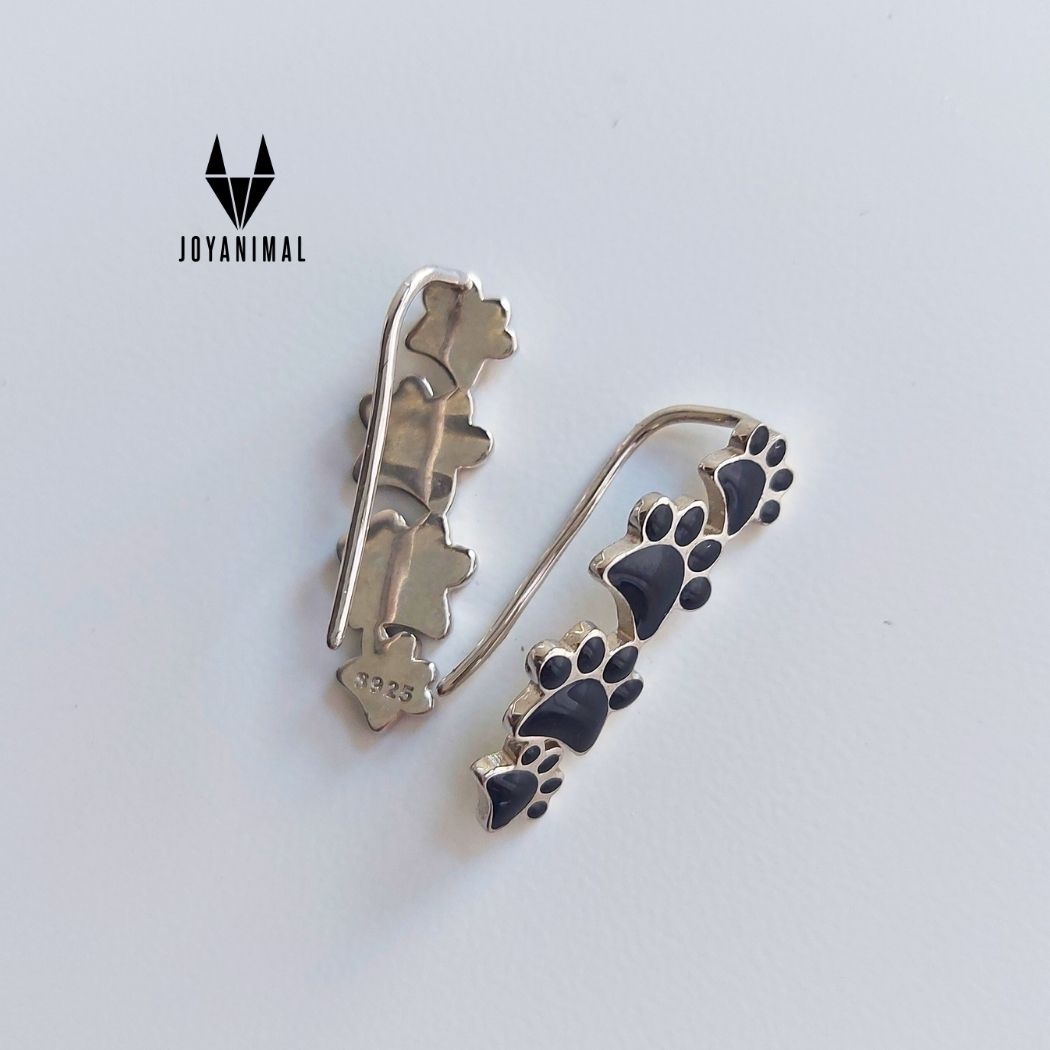 Pendientes de plata de ley 925, con huellas negras de perro o gato, tienda de joyas PANDORA