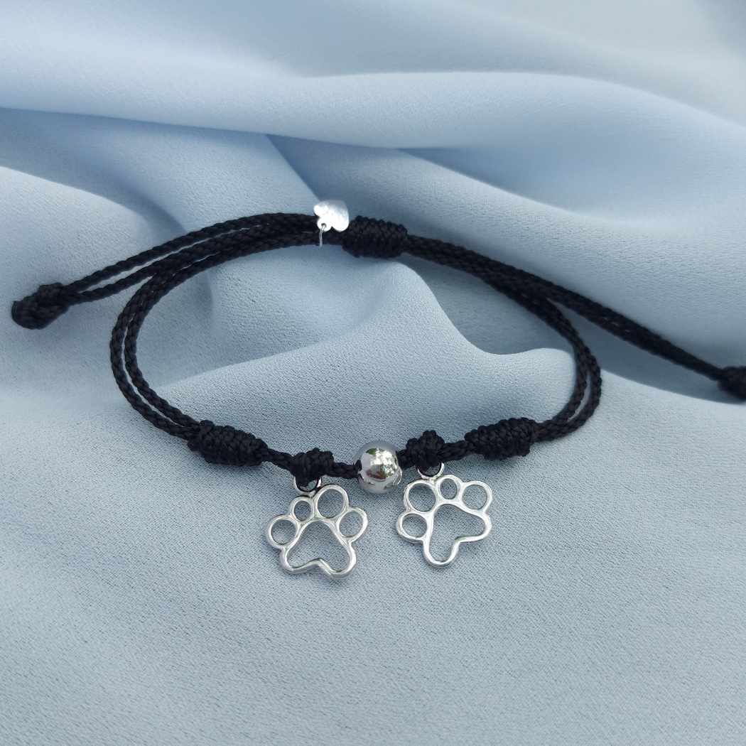 Pulsera de hilo ajustable, con dos huellas de plata, para regalar a niñas o mujeres PANDORA