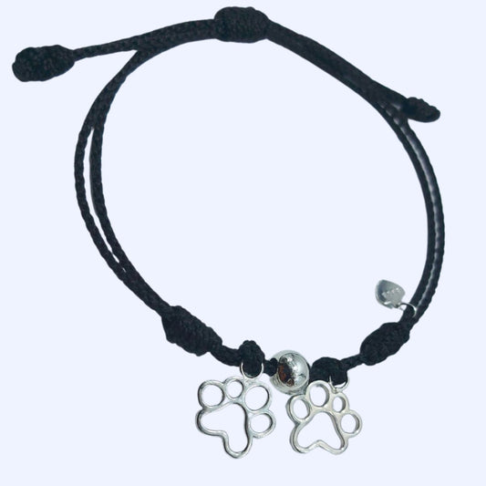 Pulsera de hilo ajustable, con dos huellas de plata, para niñas o mujeres PANDORA