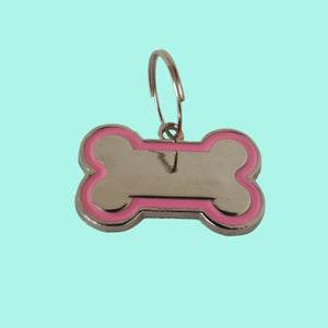 Colgante para collar de perro con forma de hueso con borde rosa