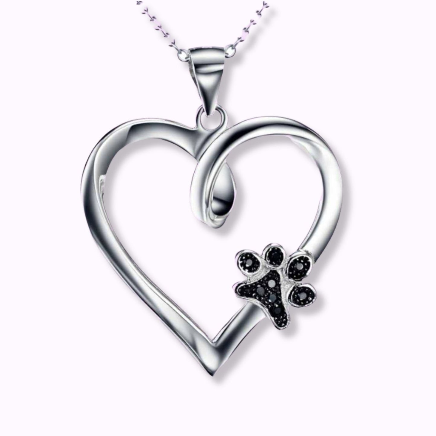 Colgante en forma de corazón con huella negra brillante de perro o gato, de plata de ley de Pandora