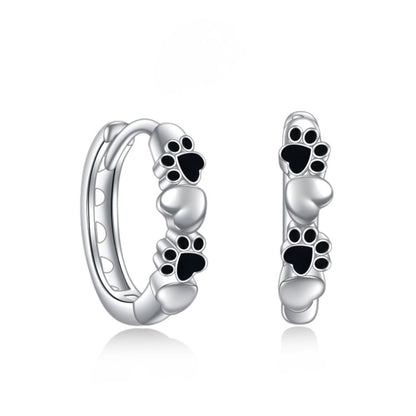 Aros con huellas y corazón en plata de ley 925