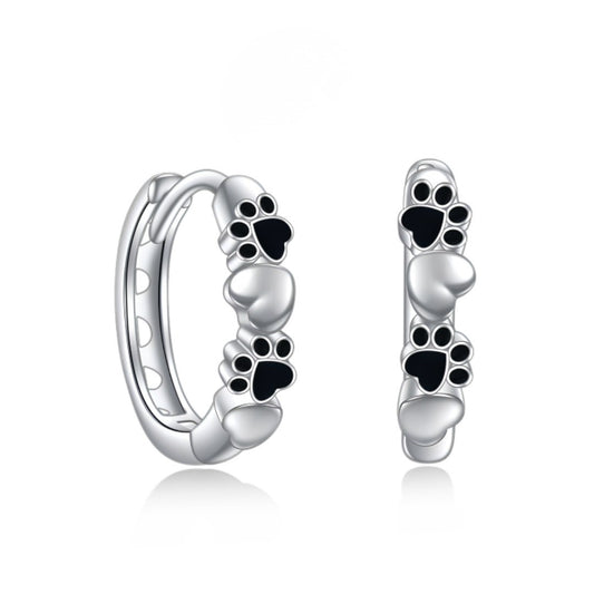 Aros con huellas y corazón en plata de ley 925