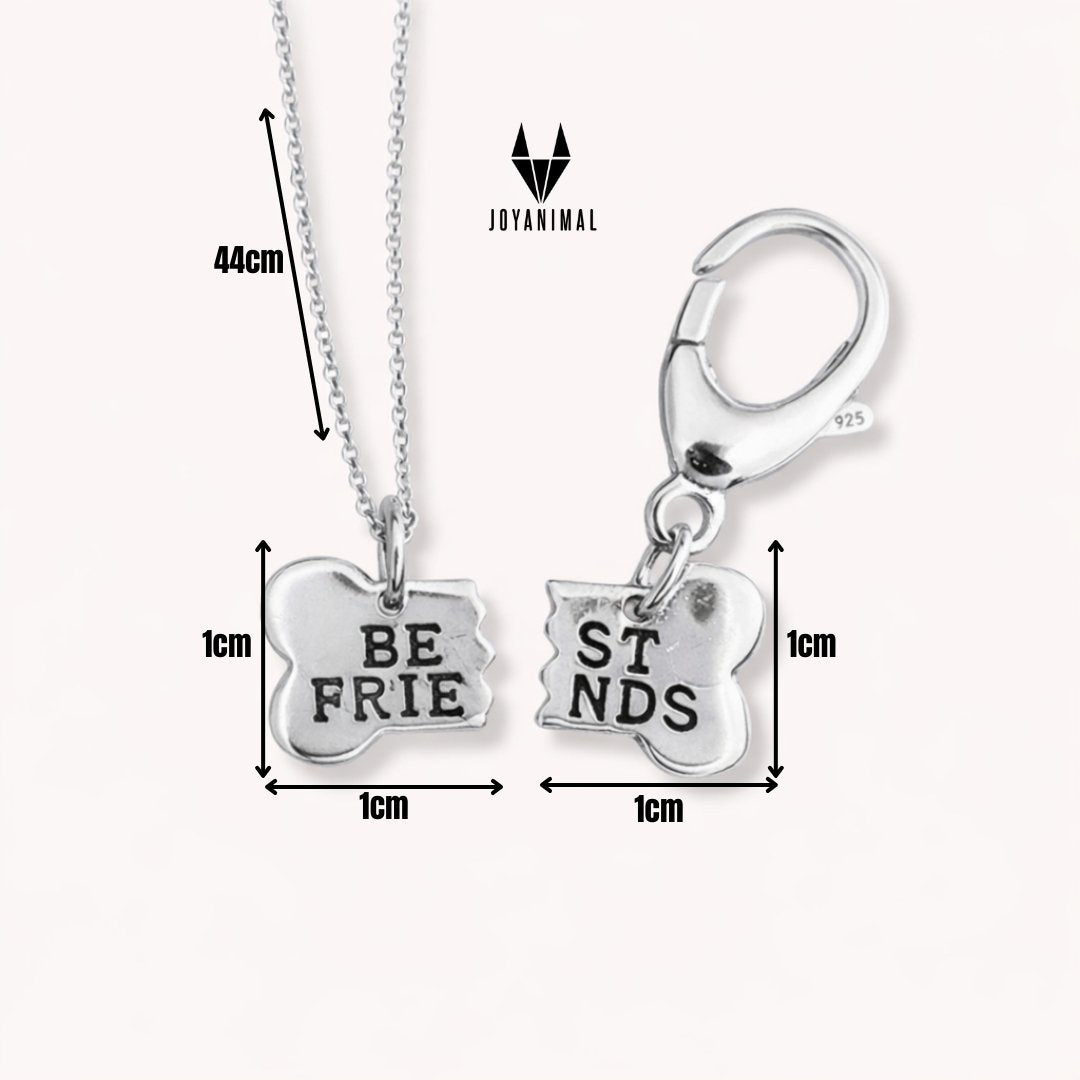 Infografía del collar para mujeres y perros con forma de medios huesos con las medidas: 1 x 1 cm. cada parte TOUS