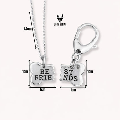 Infografía del collar para mujeres y perros con forma de medios huesos con las medidas: 1 x 1 cm. cada parte TOUS