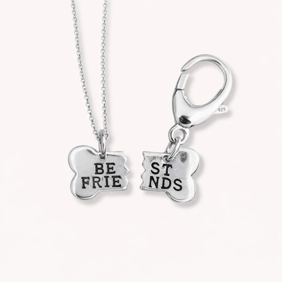 Collar best friends con 2 colgantes de medio hueso cada uno, para compartir con tu perrito dePANDORA