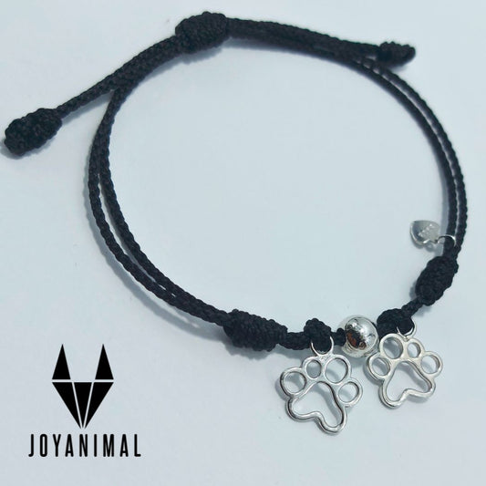 Pulsera de hilo ajustable, con dos huellas de plata, para niñas o mujeres PANDORA