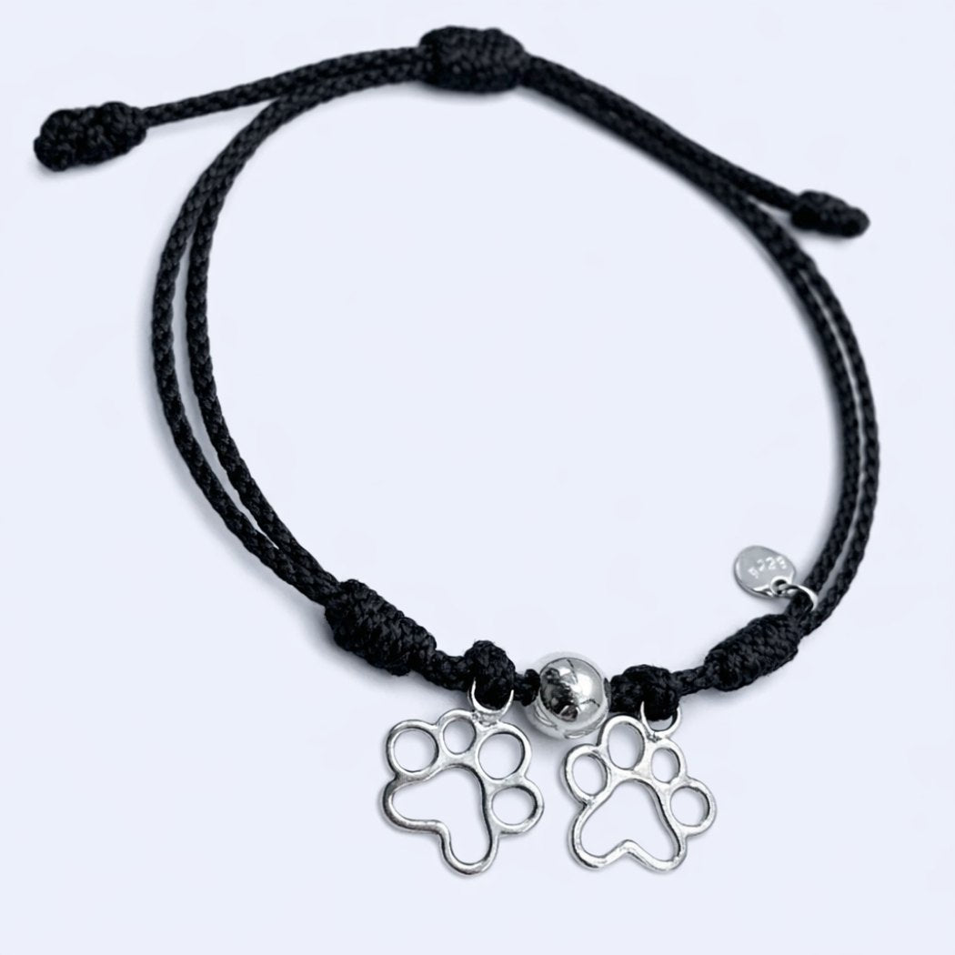 Pulsera de hilo ajustable, con dos huellas de plata, para niñas o mujeres PANDORA