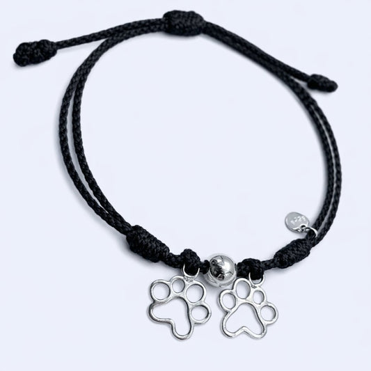 Pulsera de hilo ajustable, con dos huellas de plata, para niñas o mujeres PANDORA
