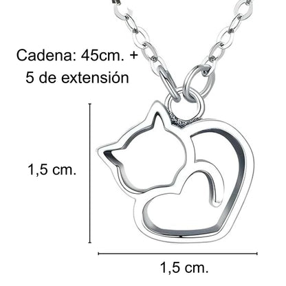 Colar gato com coração prateado