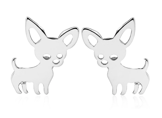 Pendientes de perros Chihuahuas en plata de ley, pequeños para niñas y mujeres.