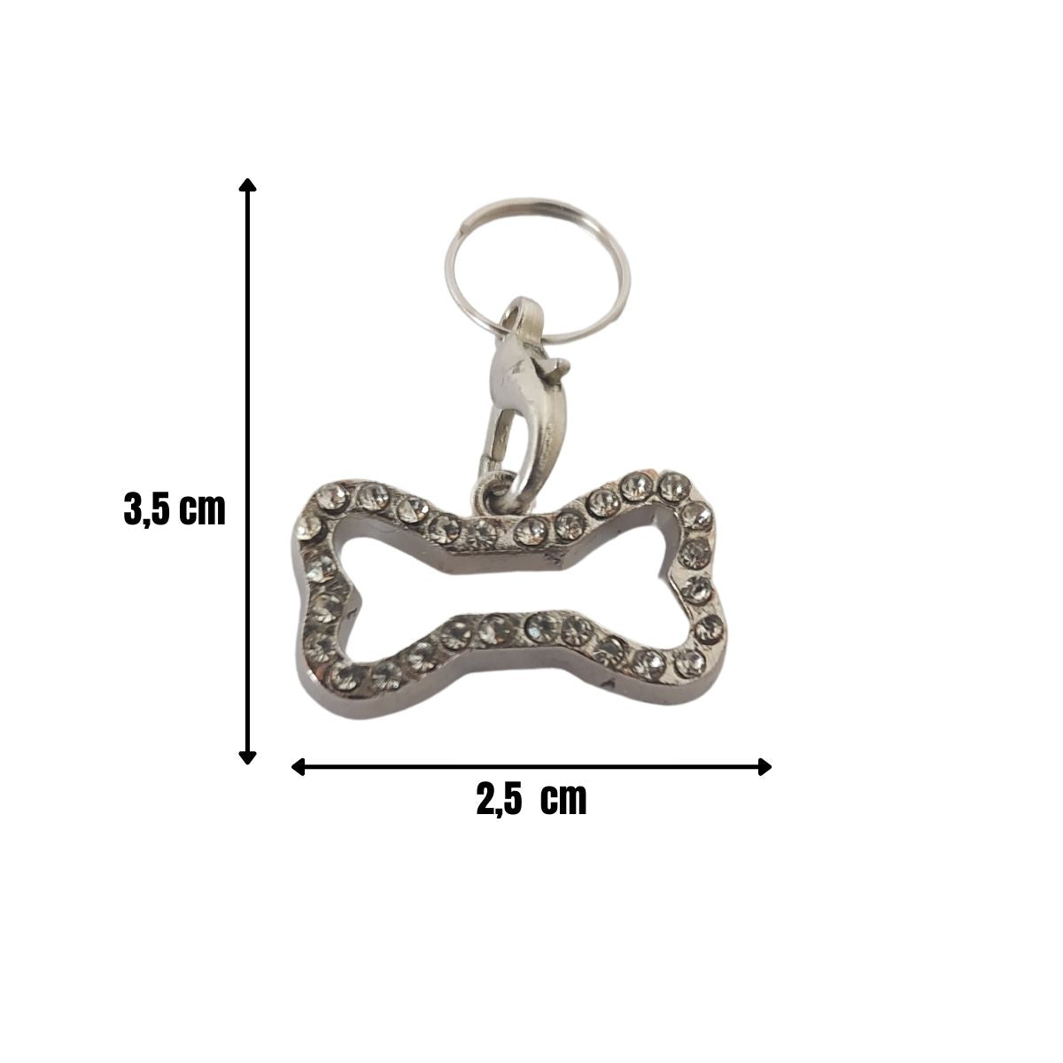 Medidas del colgante de bisutería para collar de perros con forma de hueso brillante. PANDORA