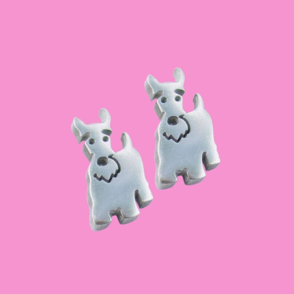 Pendientes pequeños con la forma de ideafix el perro de asterix snaucher mini o fox terrier