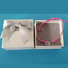 Tobillera y pulsera artesana para niñas, de hilo rosa con huella de perro o gato y corazón de plata de pandora