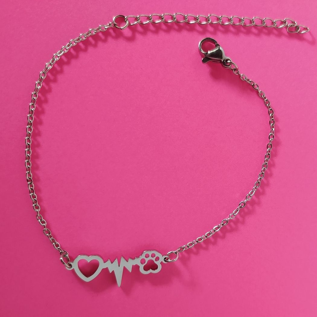 Pulsera niña con latidos del corazón con huella, para amantes de perros y gatos. JOYANIMAL